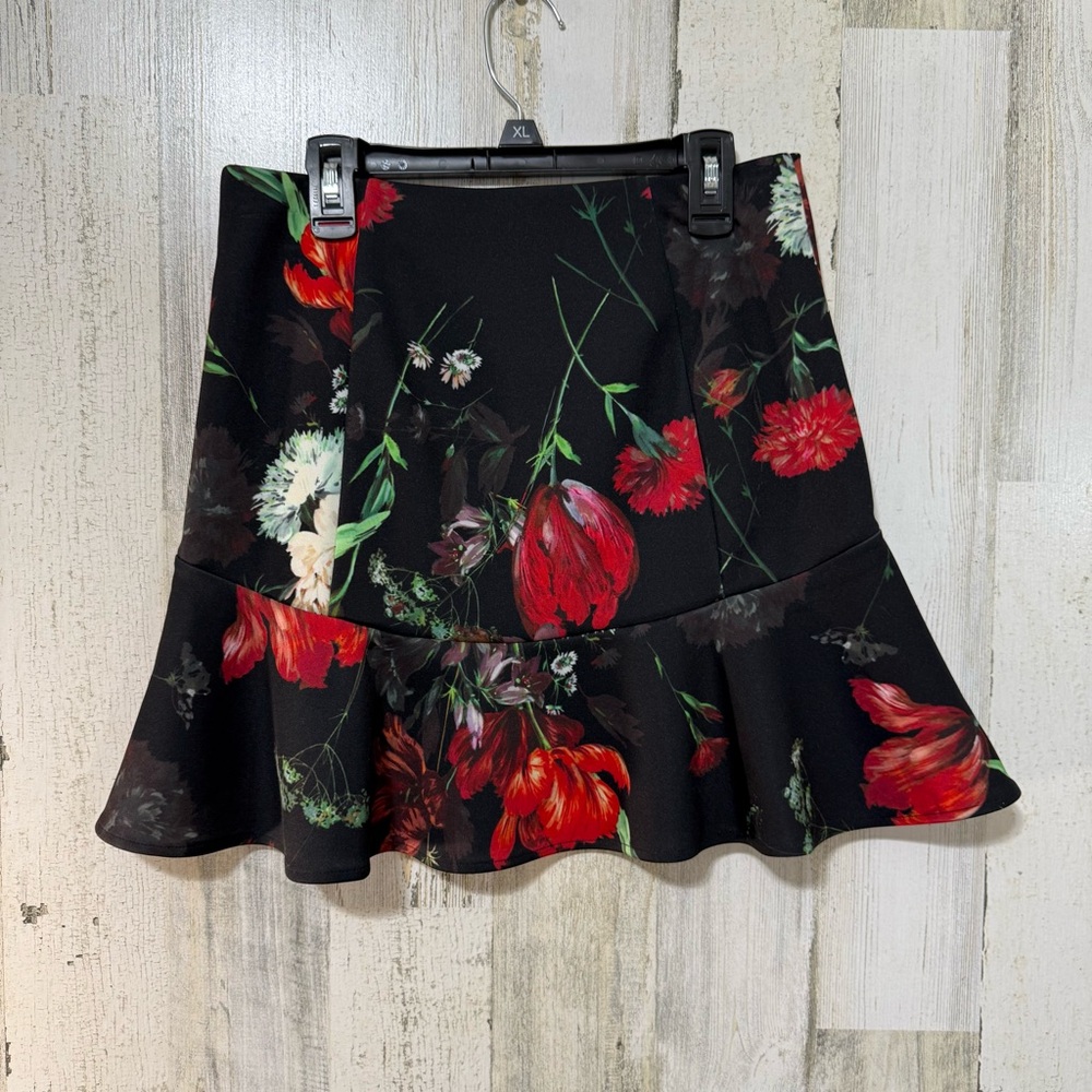 Express Black Skirt with Red Floral Design - Picture 3 of 5